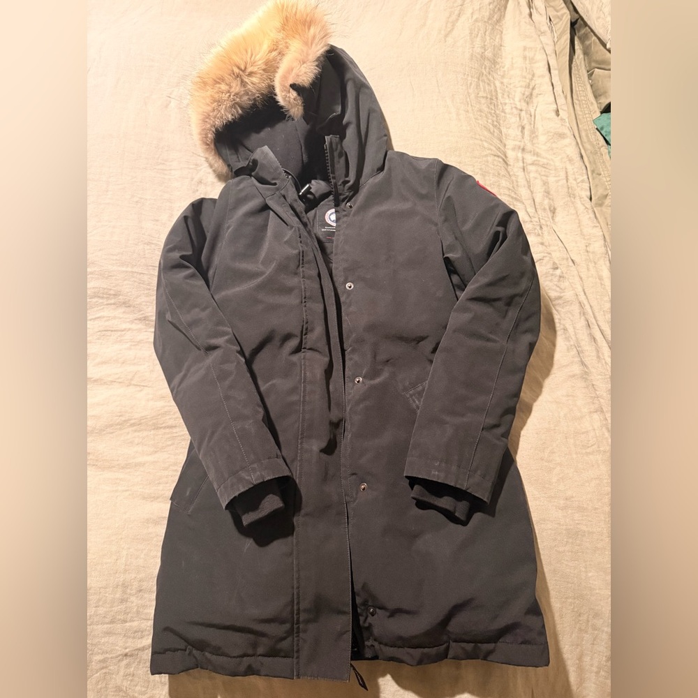 Black Hooded Parka with Fur Trim